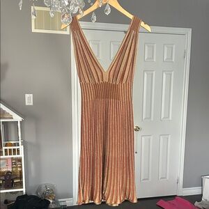 Missoni sparkle brown gold tan striped V-Neck Sleeveless Dress size 4-10 stretch